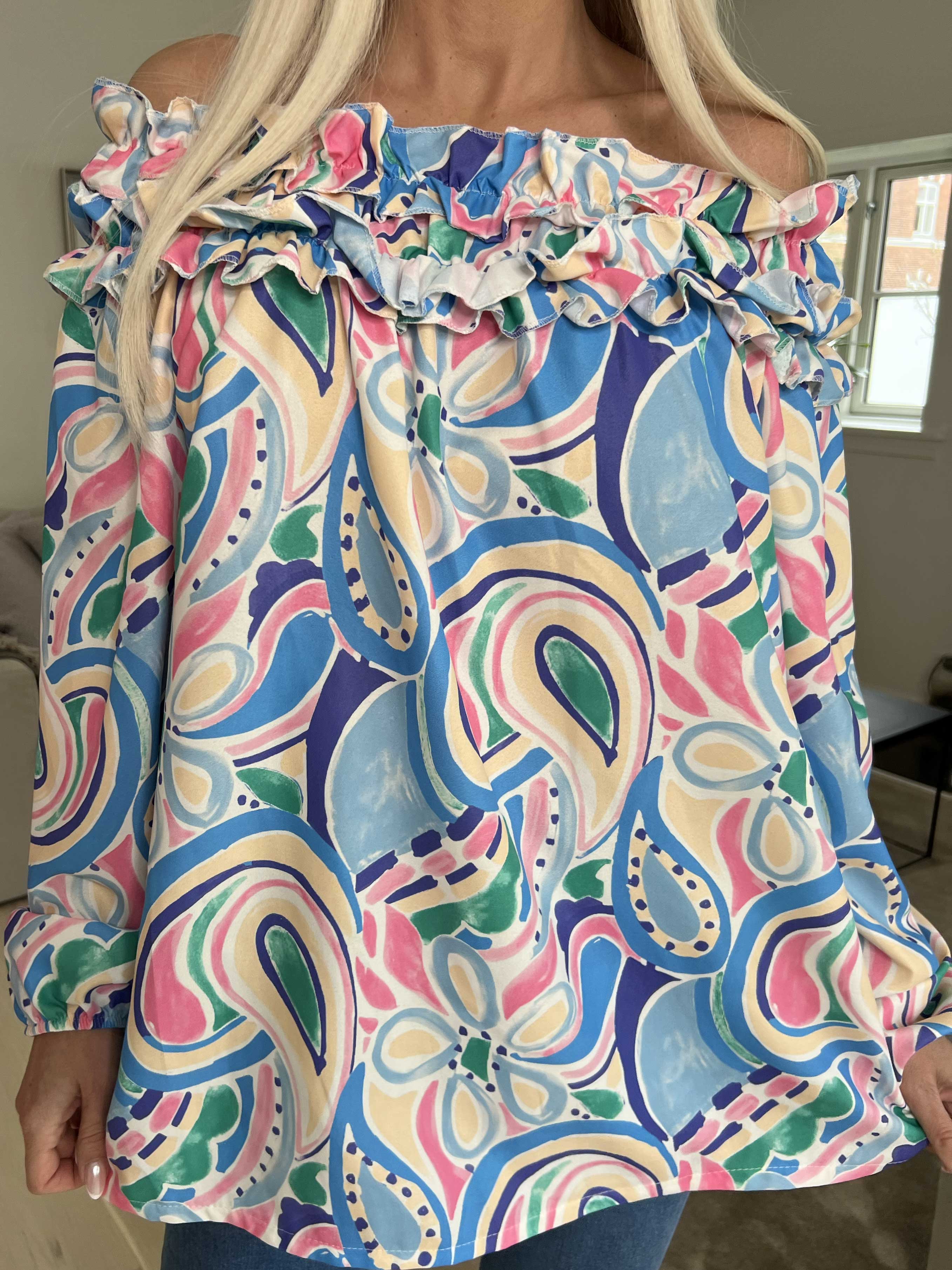 Chili Pattern - Langærmet mønstret tunika med flæser